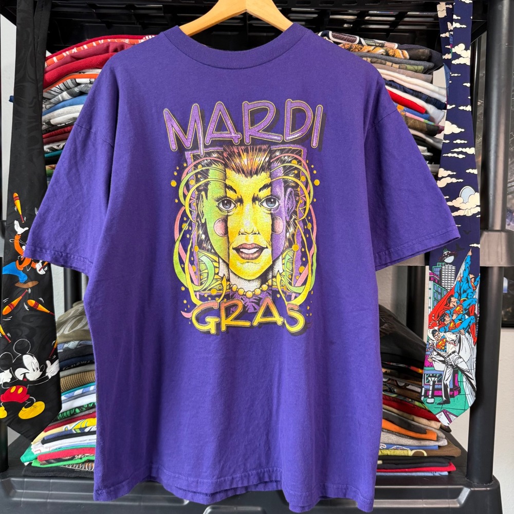 Vintage Purple Mardi Gras Graphic T-Shirt XL Light Marks